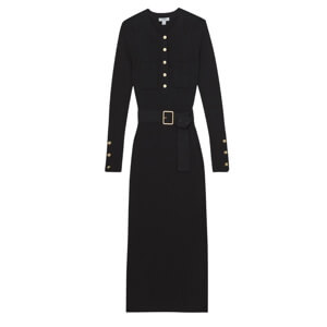 REISS Willow Buttoned Rib-Knit Midi Dress